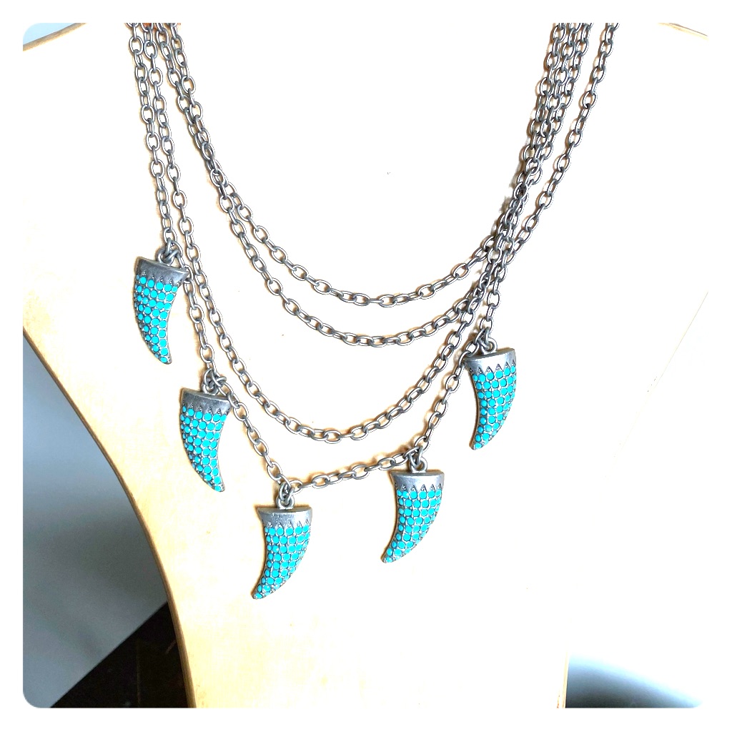 Rare Tommassini Vintage Horn Necklace Silver Blue Swarovski Crystals Handmade